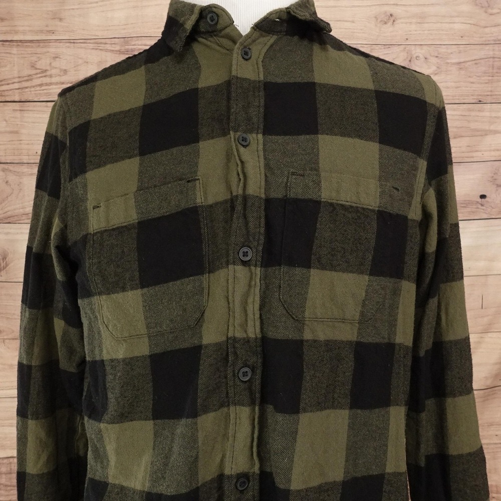 H&M Shirt Mens M Green Plaid Long Sleeve Button-Up Flannel Cotton Casual